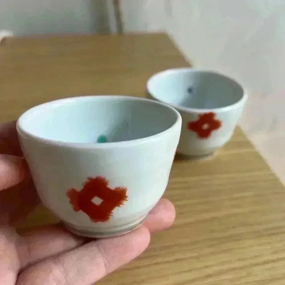 Japanese Sake Cup Sakazuki Chikusen Miura made Tiger Petal 2 pieces Kintsugi - Picture 3 of 8